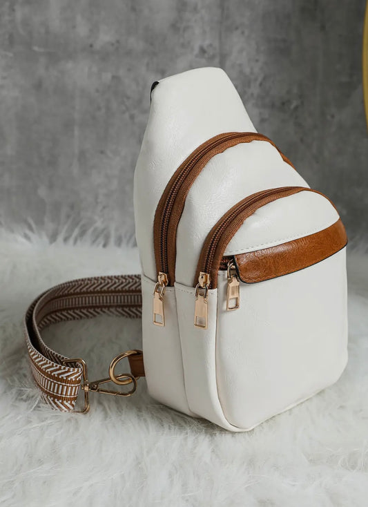 Women Casual Zipped Printed Strap Crossbody Bag